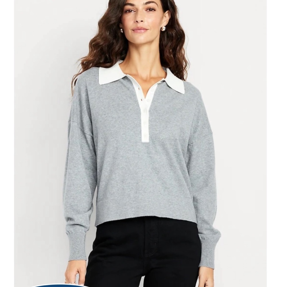 Old Navy SoSoft Lite Cropped Gray Polo long sleeve shirt